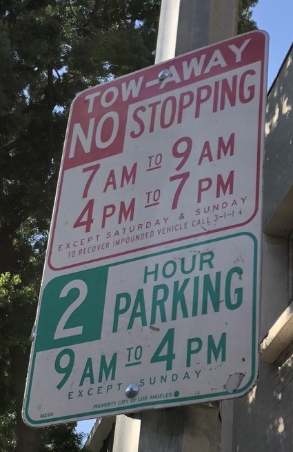 Tow-away. No stopping 7 AM–9 AM and 4 PM–7 PM, except Saturday & Sunday. 2 hour parking 9 AM–4 PM, except Sunday.