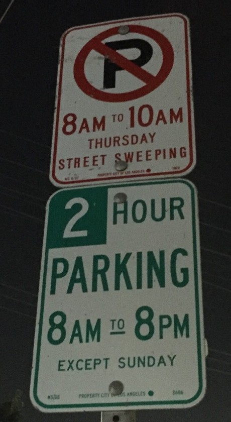 No parking 8 AM–10 AM Thursday. Street sweeping. 2 hour parking 8 AM–8 PM, except Sunday.